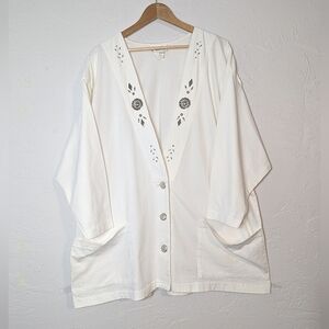 Vintage Embellished Lagenlook Boho Beach Coastal Vacation Lightweight Tunic 3X